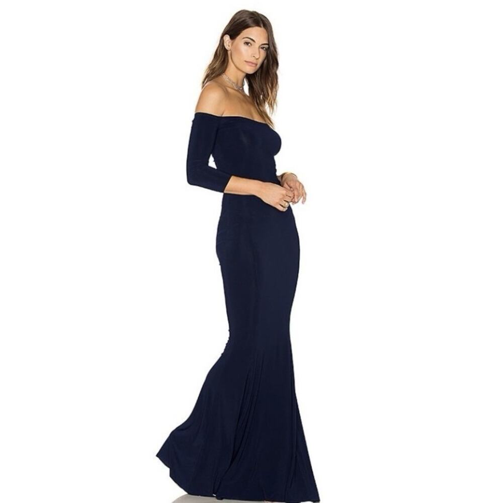 Norma Kamali Off The Shoulder Fishtail Gown S Black Designer Sexy Bodycon Formal